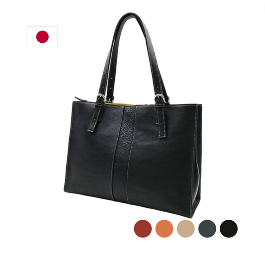 Cow Leather Zippered Office Work Tote or Travel Duffle Bag (Japanese Craftsmanship)